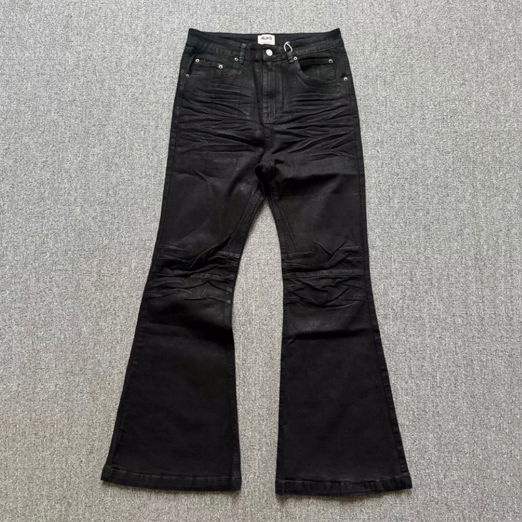 Retro Dark Brush Wax Coating Washed Jeans