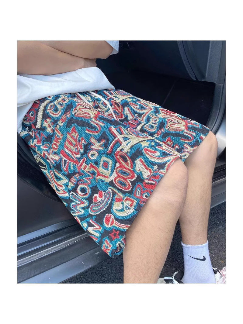 Summer New Fashion Printed Letter Graffiti Shorts Men