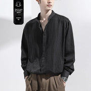 Anti-Wrinkle Seersucker Men's Black Texture Long Sleeve Casual Shirt