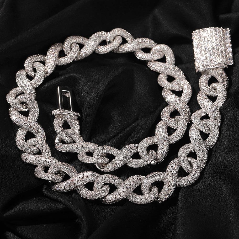 Hip Hop Necklace Silver Mixed Inlaid Zircon Personality High Sense Ornament