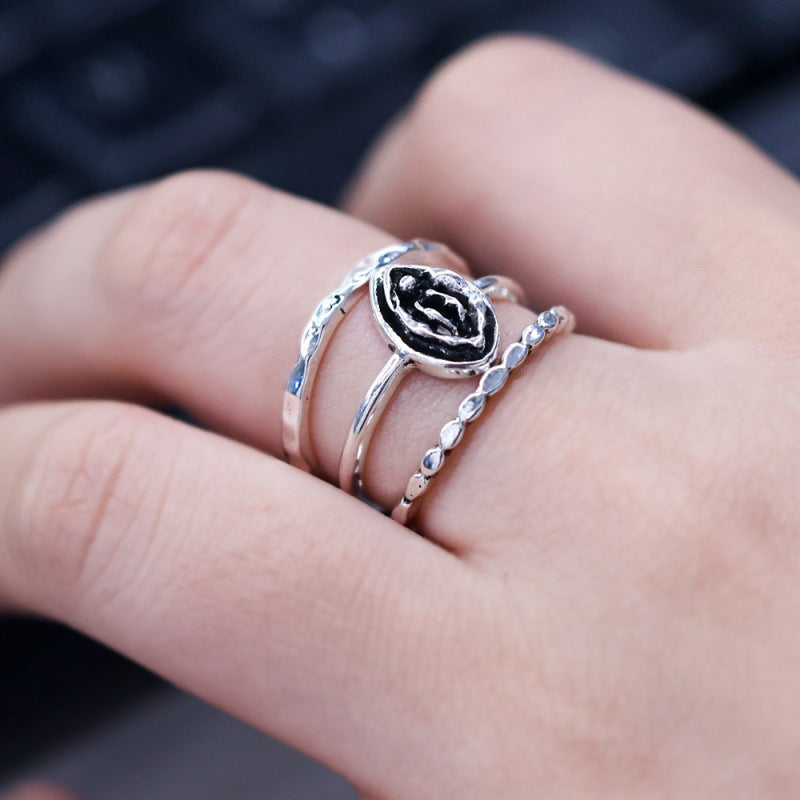 New Eyes Black Flower Feminist Declaration Of Independence Ring Three-piece Set