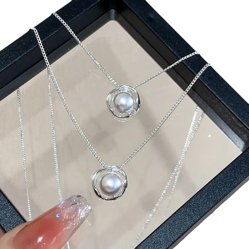 New White Snow Mountain Rose Necklace For Women