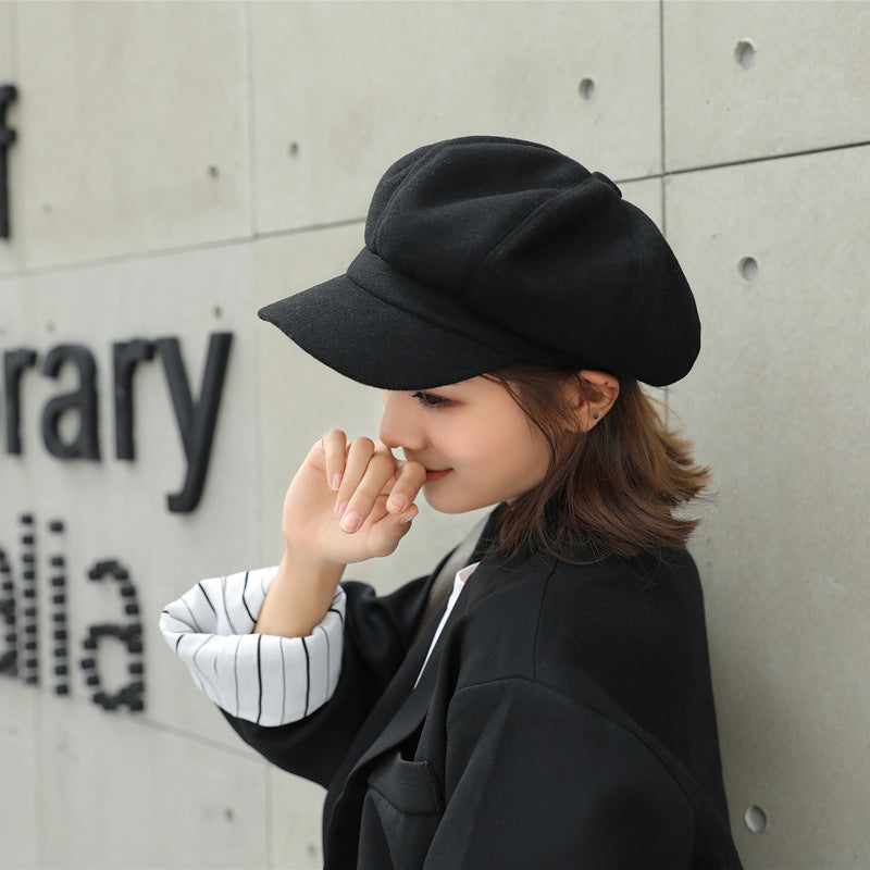 Solid Color Korean Style Wool Octagonal Cap Children