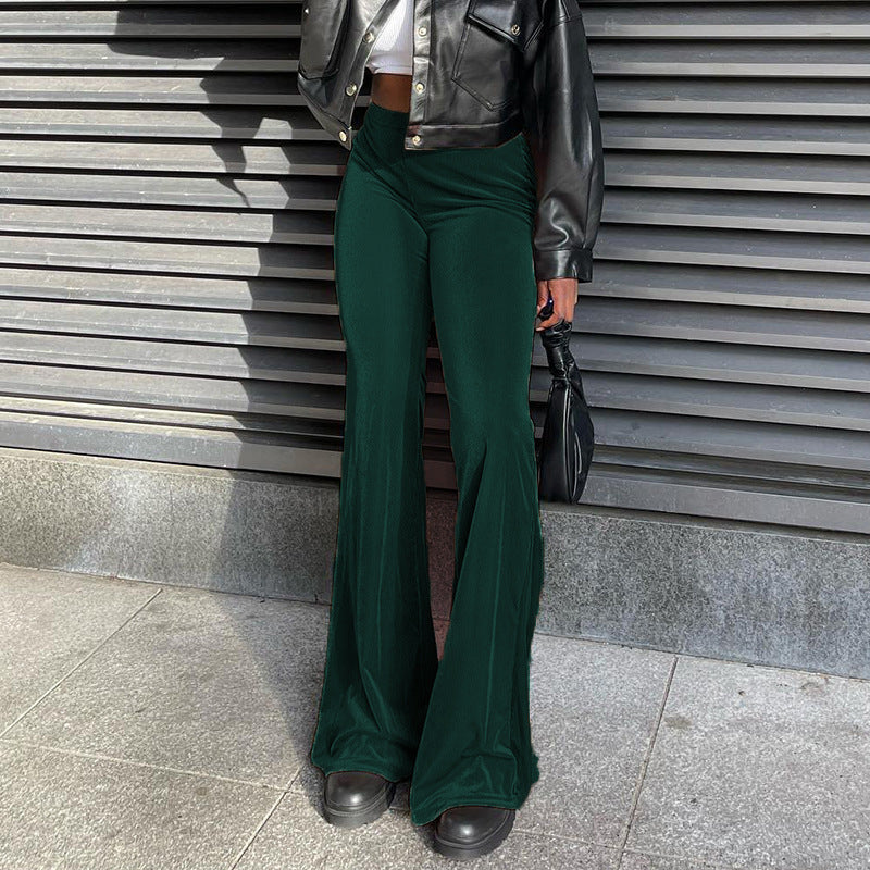 Solid Color Velvet Elastic High Waist Slim Casual Flared Pants Women's Fashion Trousers