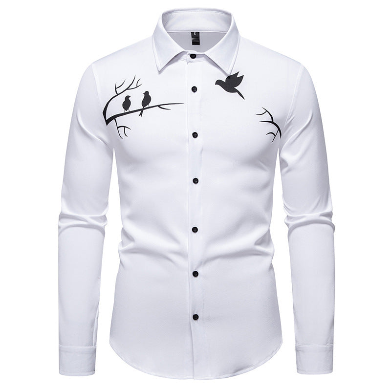 Men's Printed Casual Slim-fit Long-sleeved Shirt