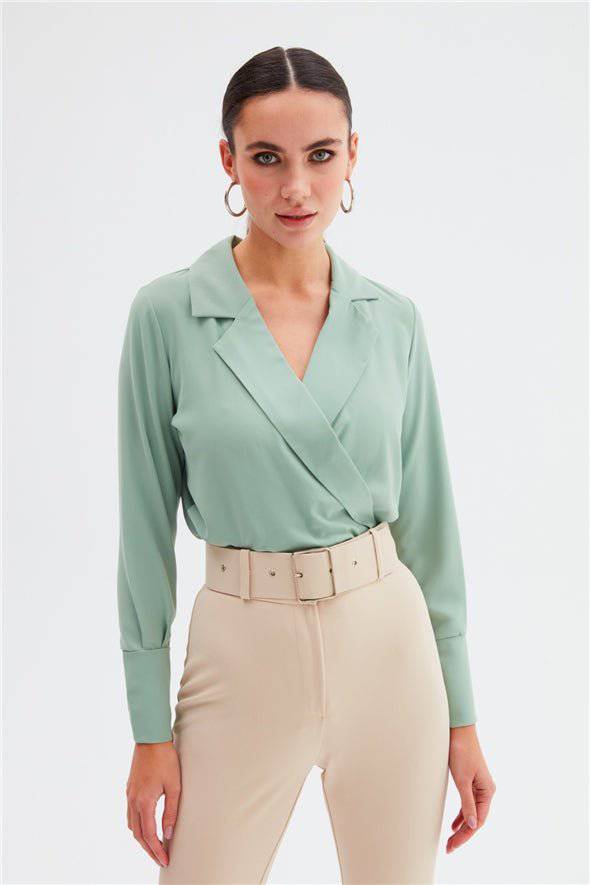 Collared Wrap Bodysuit - Sage