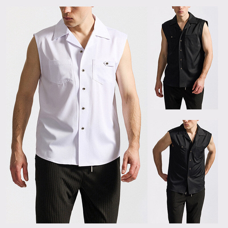 Men's Sleeveless Lapel Shirt European Fashion Brand