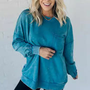 Washed Cotton Loose-fitting Casual Round-neck Sweater T-shirt For Women