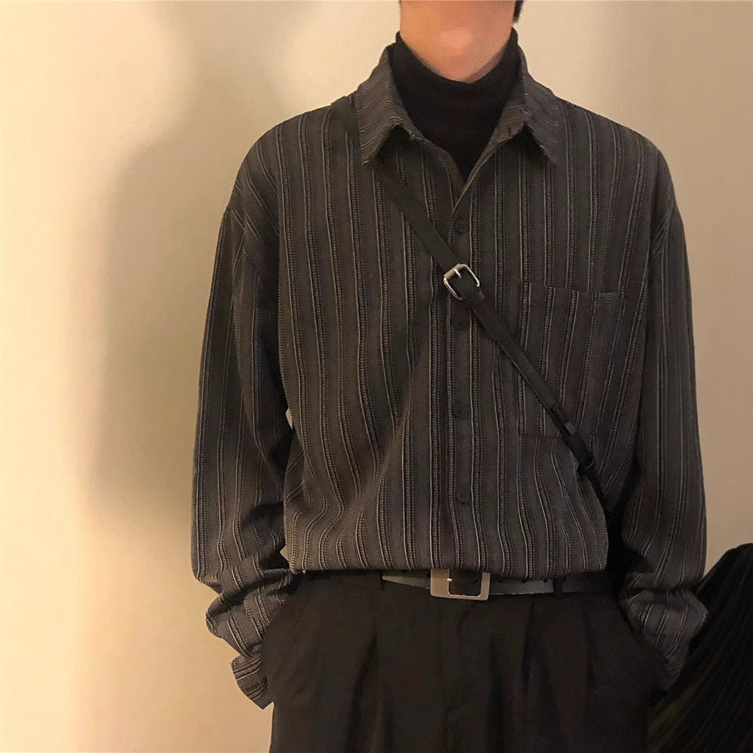 Retro Loose-fitting Striped Long Sleeves Shirt