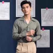 Cuban Collar Shirt Men's Business Casual Long Sleeve Shirt