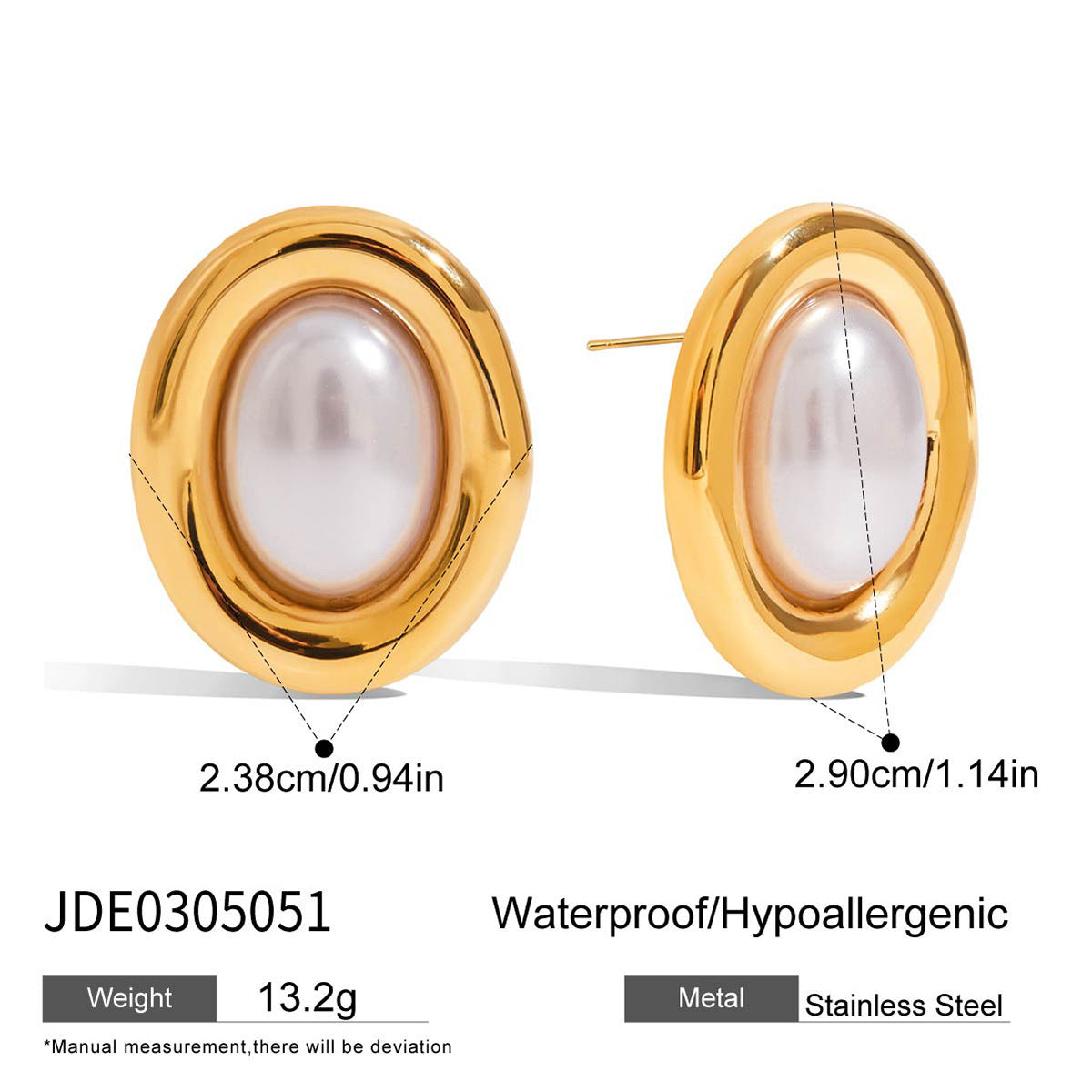 Stainless Steel Vintage Pearl Ear Studs Women's Earrings Do Not Fade