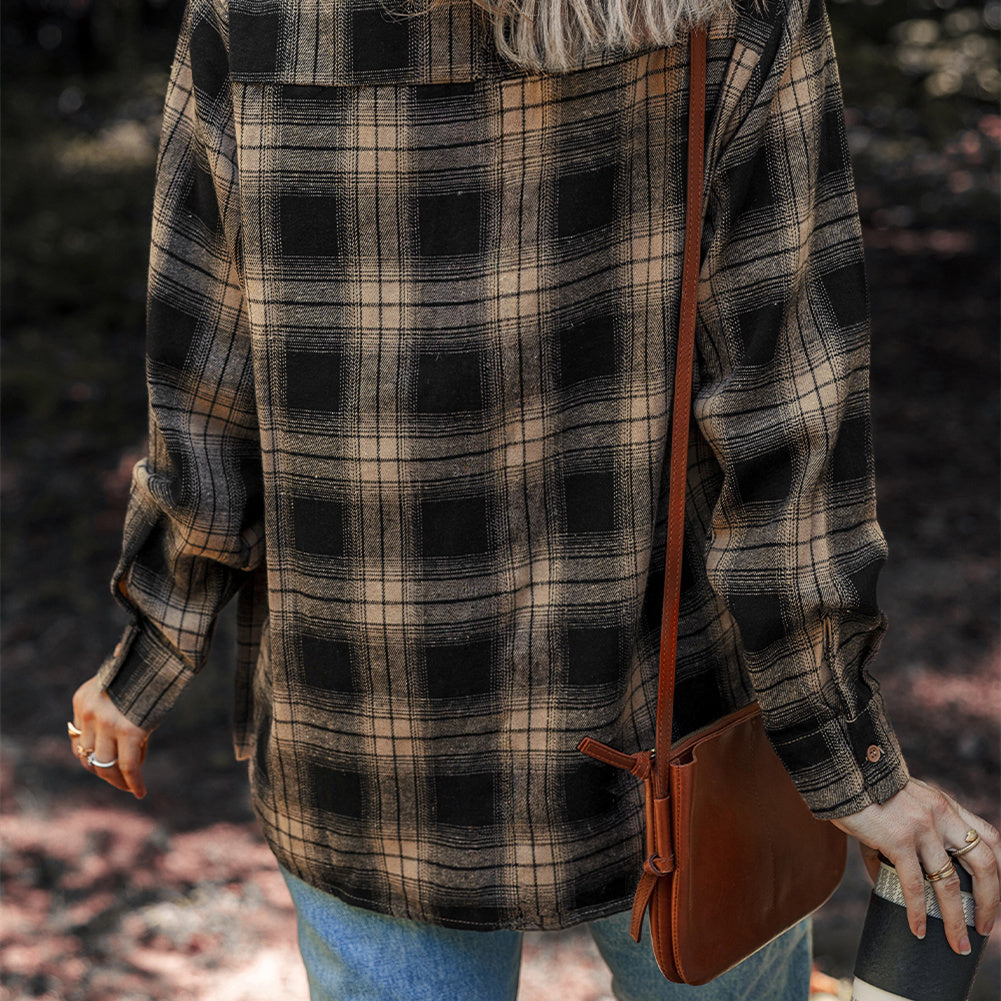 Women's Multi-color Retro Plaid Double-layer Flip Pocket Shirt