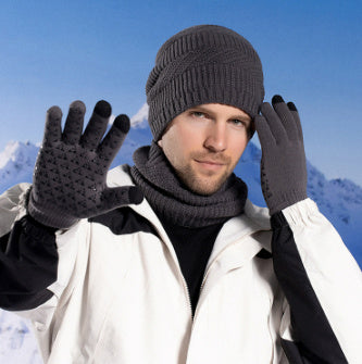 Winter Fleece-lined Warm Hat Scarf Gloves Three-piece Set