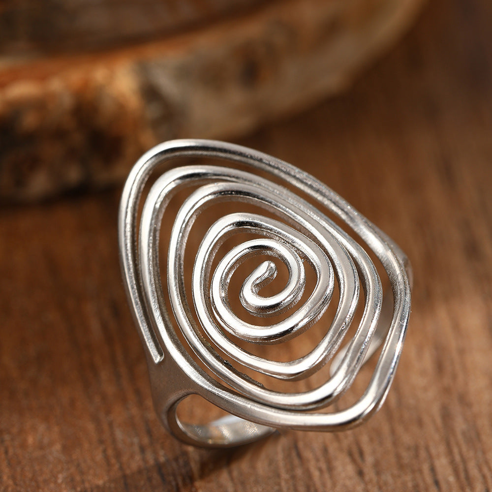 Geometric Spiral Laid Open Ring For Men And Women Retro High Sense