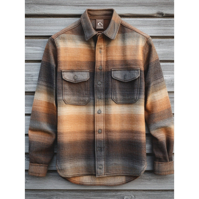 Plaid Printed Fleece-lined Men's Pocket Shirt