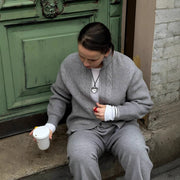 Women's Knitted Zipper Top And Trousers Suit