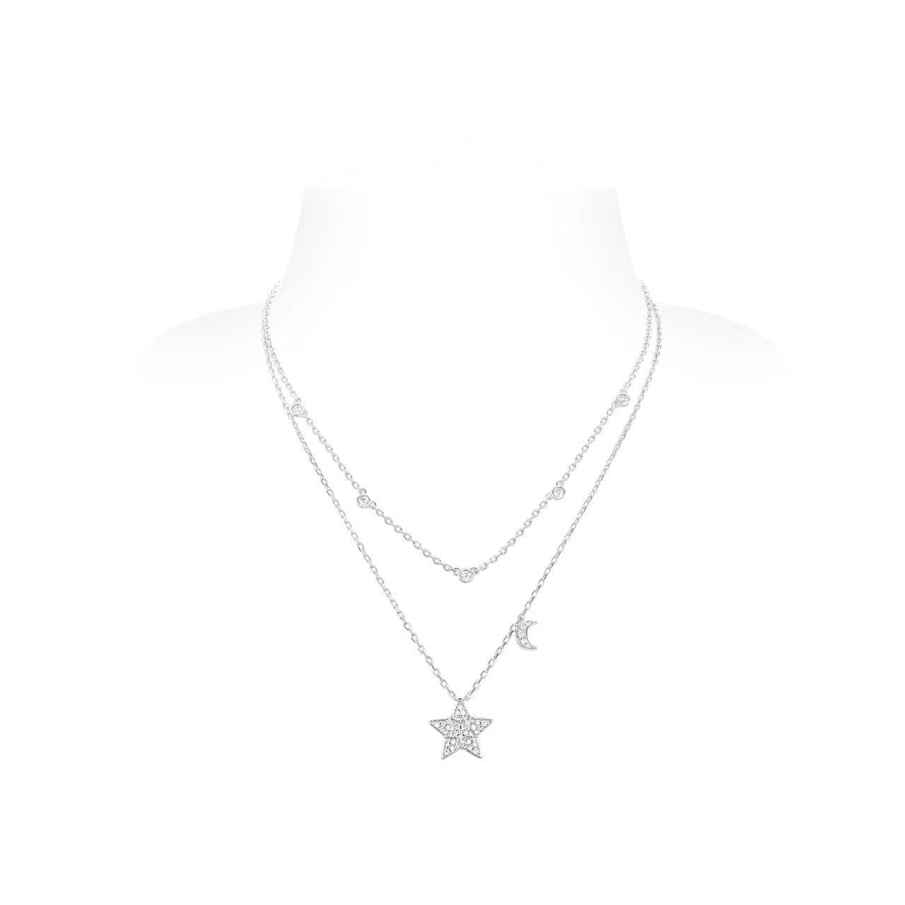 Sweet Cool Design Star Moon Necklace Hand Clavicle Chain Diamond Set