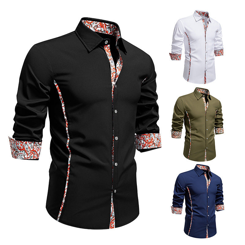 Casual Polo Collar Paisley Pattern Color Matching Casual Shirt