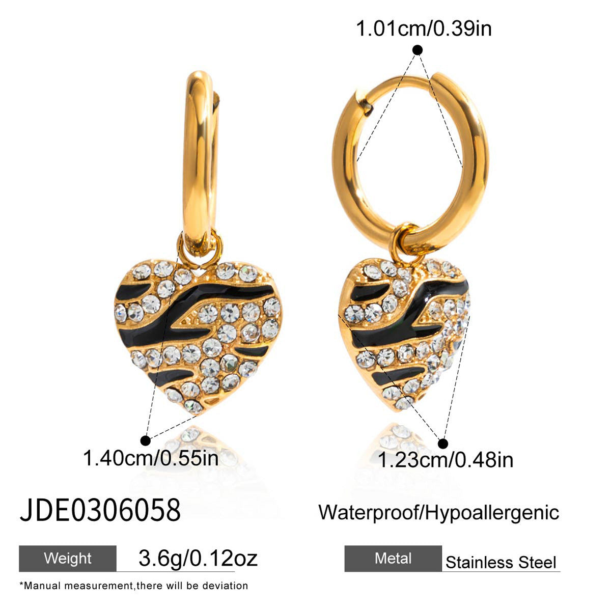 European And American Oil Dripping Rhinestone Titanium Steel Love Heart Earrings Light Luxury High Sense Ear Clip