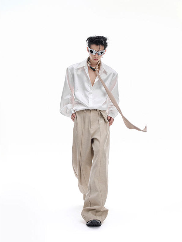 Silk Satin Shirt Commuter Short Wide Top