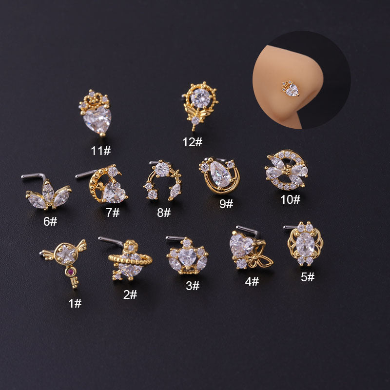 Fashion Personality Love Crown Zircon Nose Stud
