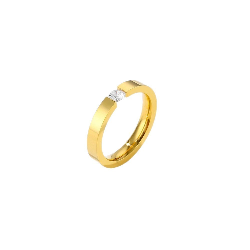 Zircon Titanium Steel Couple Diamond-studded Ring