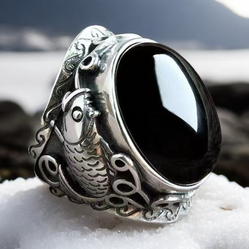 Retro Distressed 925 Silver Plated Southern Red Agate Silver Ring Thai Silver Matte Lace
