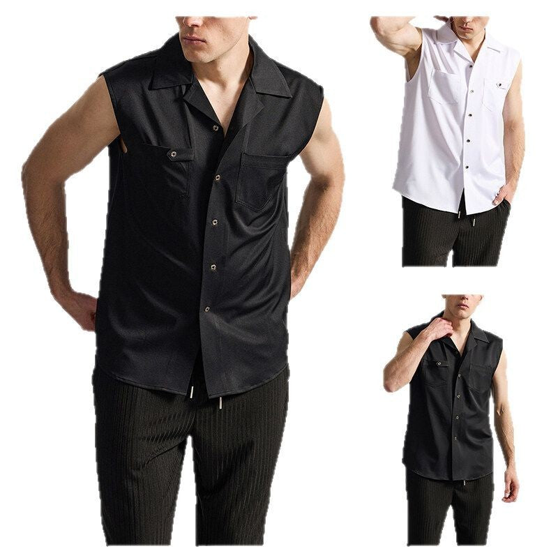 Men's Sleeveless Lapel Shirt European Fashion Brand
