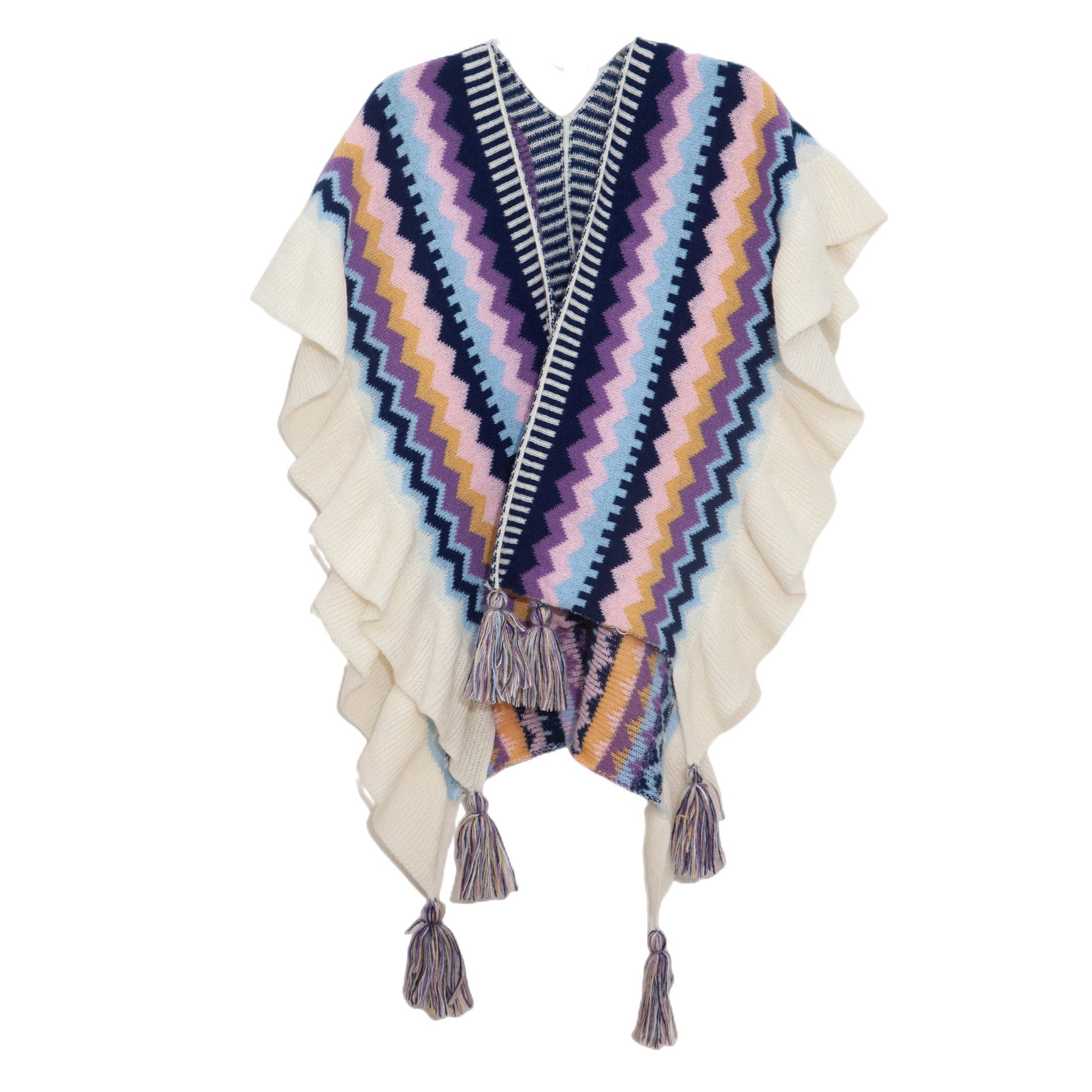 European And American Spring Autumn And Winter Ladies Travel Ethnic Style Ruffled Knitted Shawl