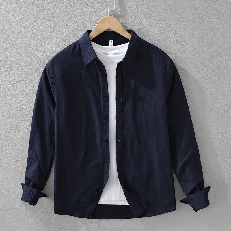 Men's Japanese Cotton Linen Long Sleeve Blouse Fashion All-matching