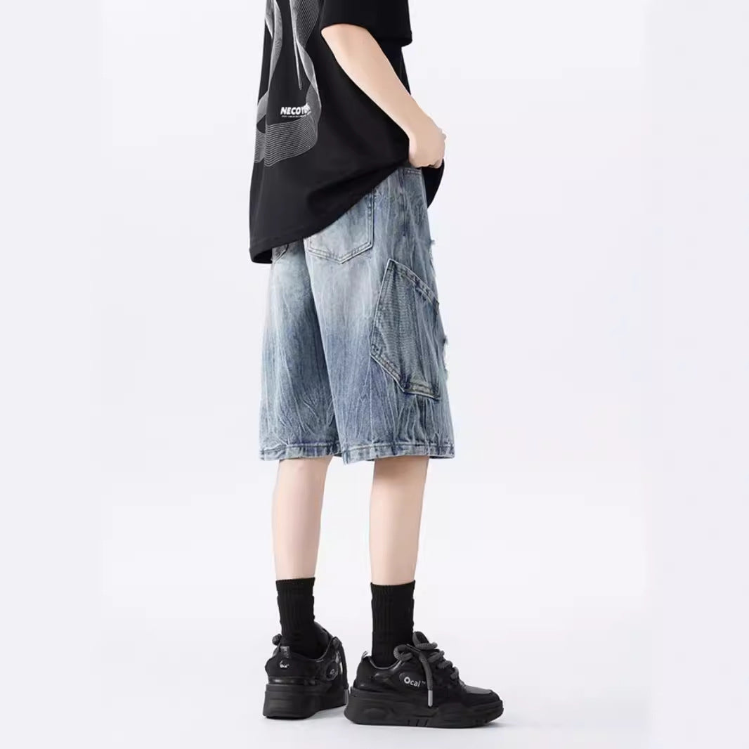 Washed Old Beautiful Ripped Denim Shorts