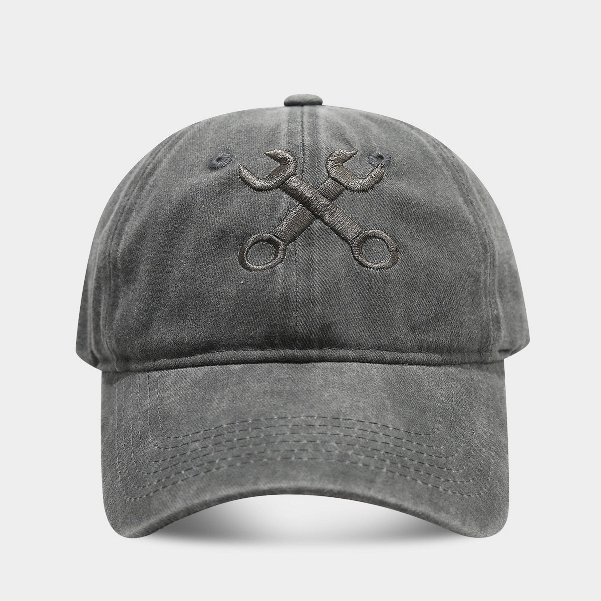 Vintage Distressed Wrench Repairman Hat Soft Top Breathable Washed Peaked Cap