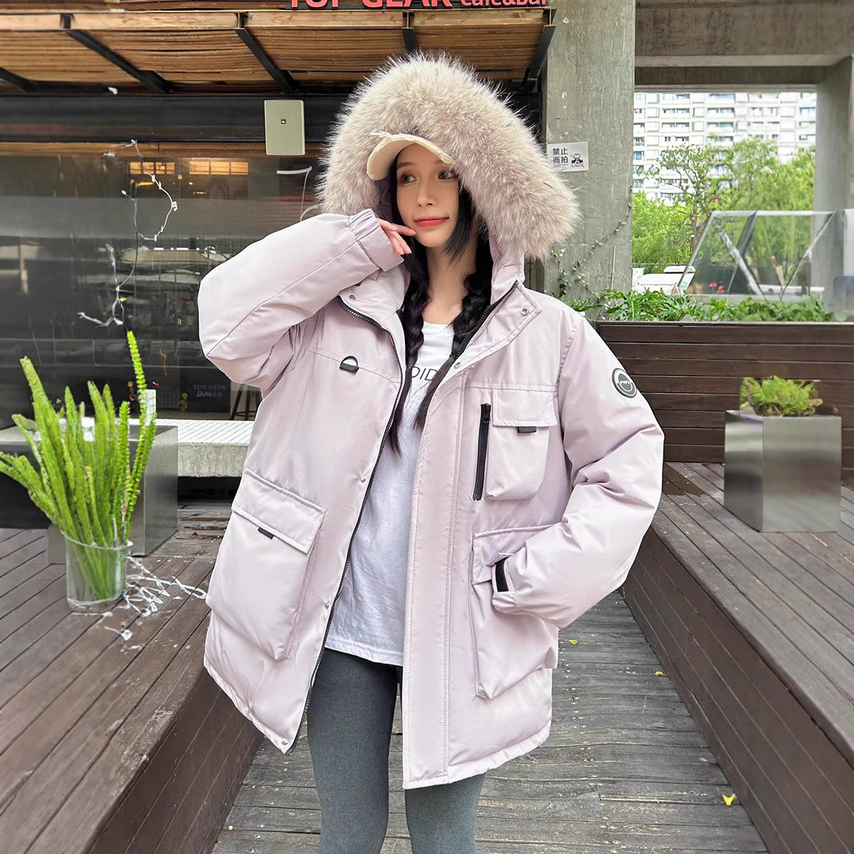 Warm Large Fur Collar Cotton Clothes Women