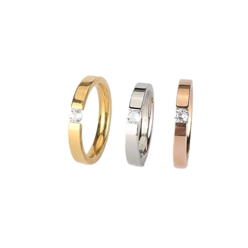 Zircon Titanium Steel Couple Diamond-studded Ring