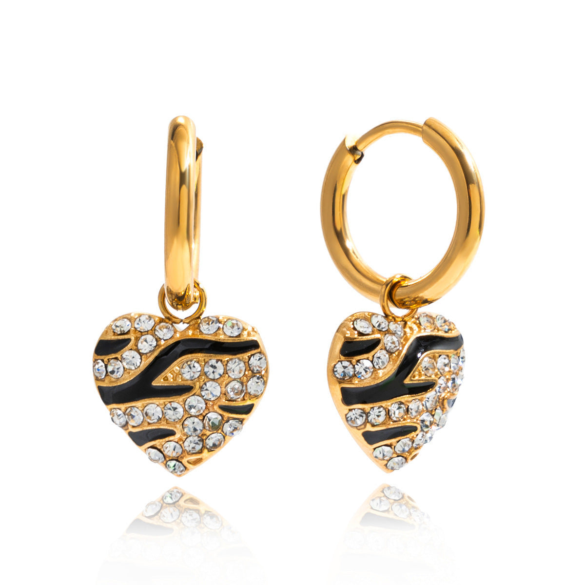 European And American Oil Dripping Rhinestone Titanium Steel Love Heart Earrings Light Luxury High Sense Ear Clip