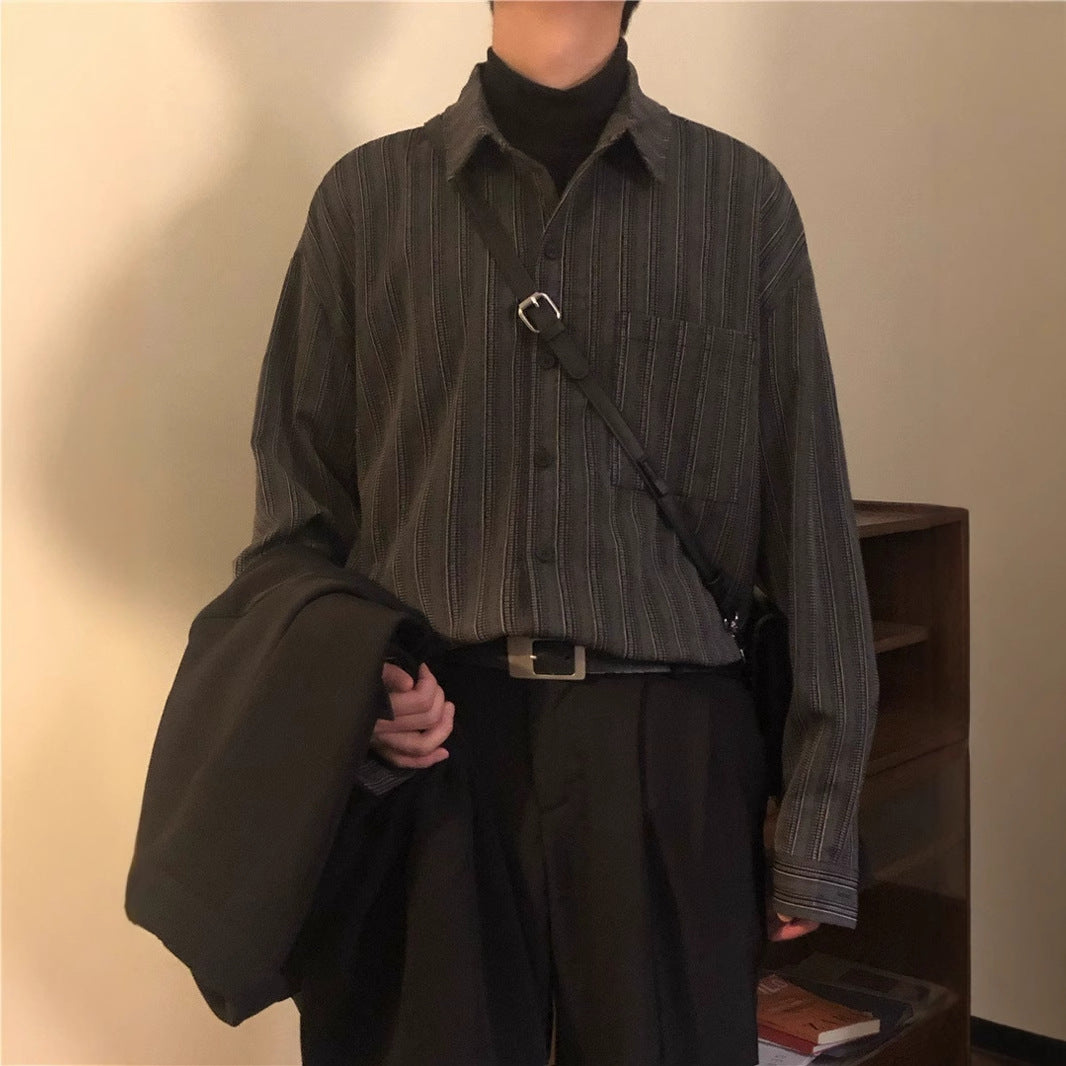 Retro Loose-fitting Striped Long Sleeves Shirt