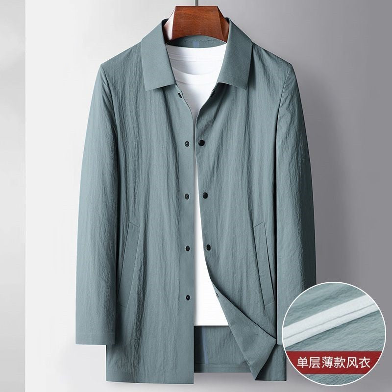 Light Luxury Casual Mid-length Trench Coat Men's Thin Sun-proof Coat Fashion Polo