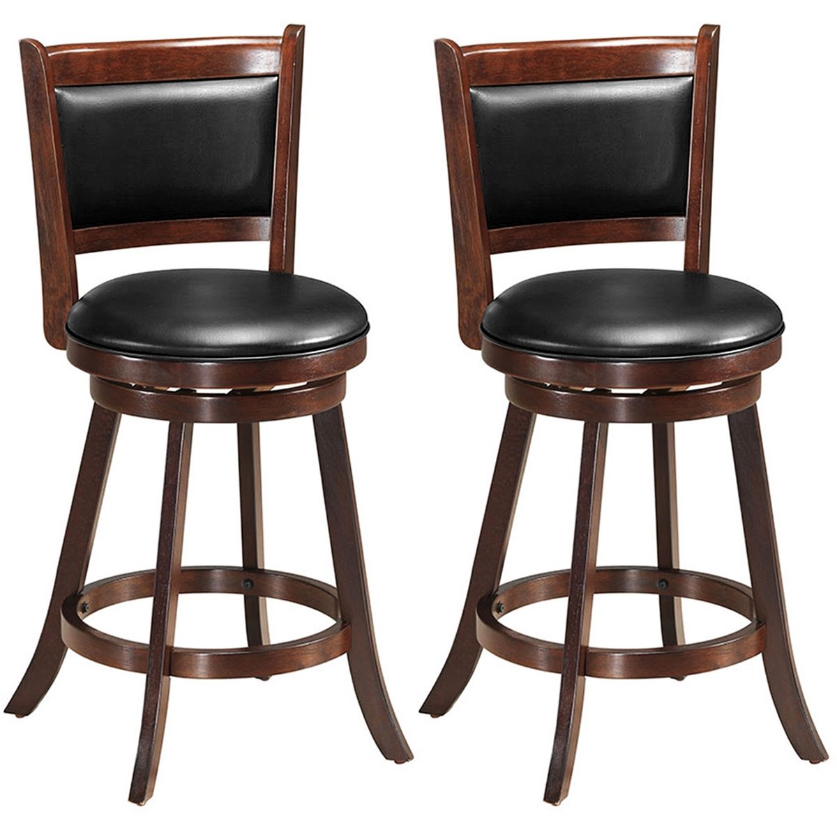 2 Pieces 24 Inch Swivel Counter Stool Dining Chair Upholstered Seat-Black