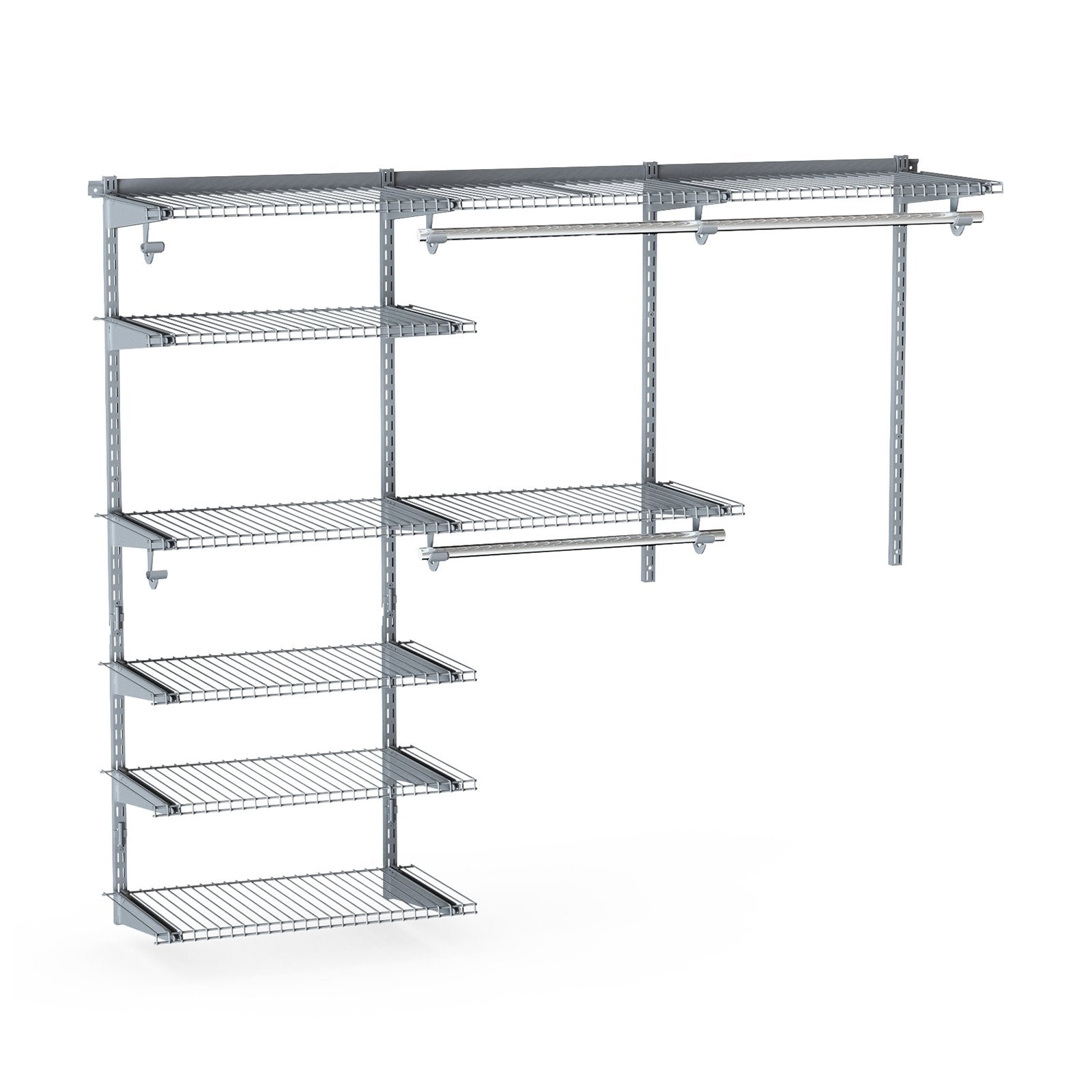 Adjustable Closet Organizer Kit with Shelves and Hanging Rods for 4 to 6 FT-Gray
