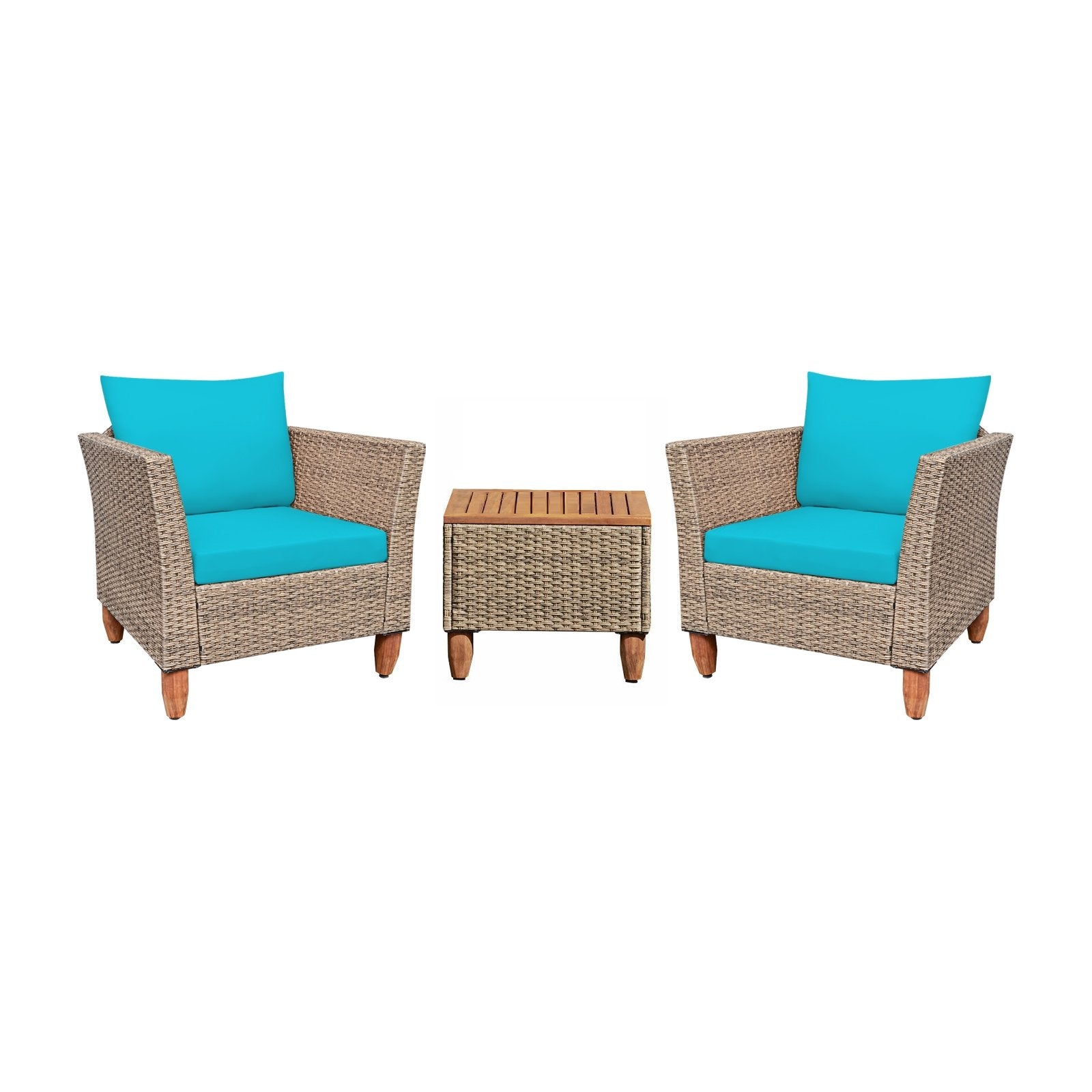 3 Pieces Patio Rattan Furniture Set with Washable Cushion for Yard Porch-Beige