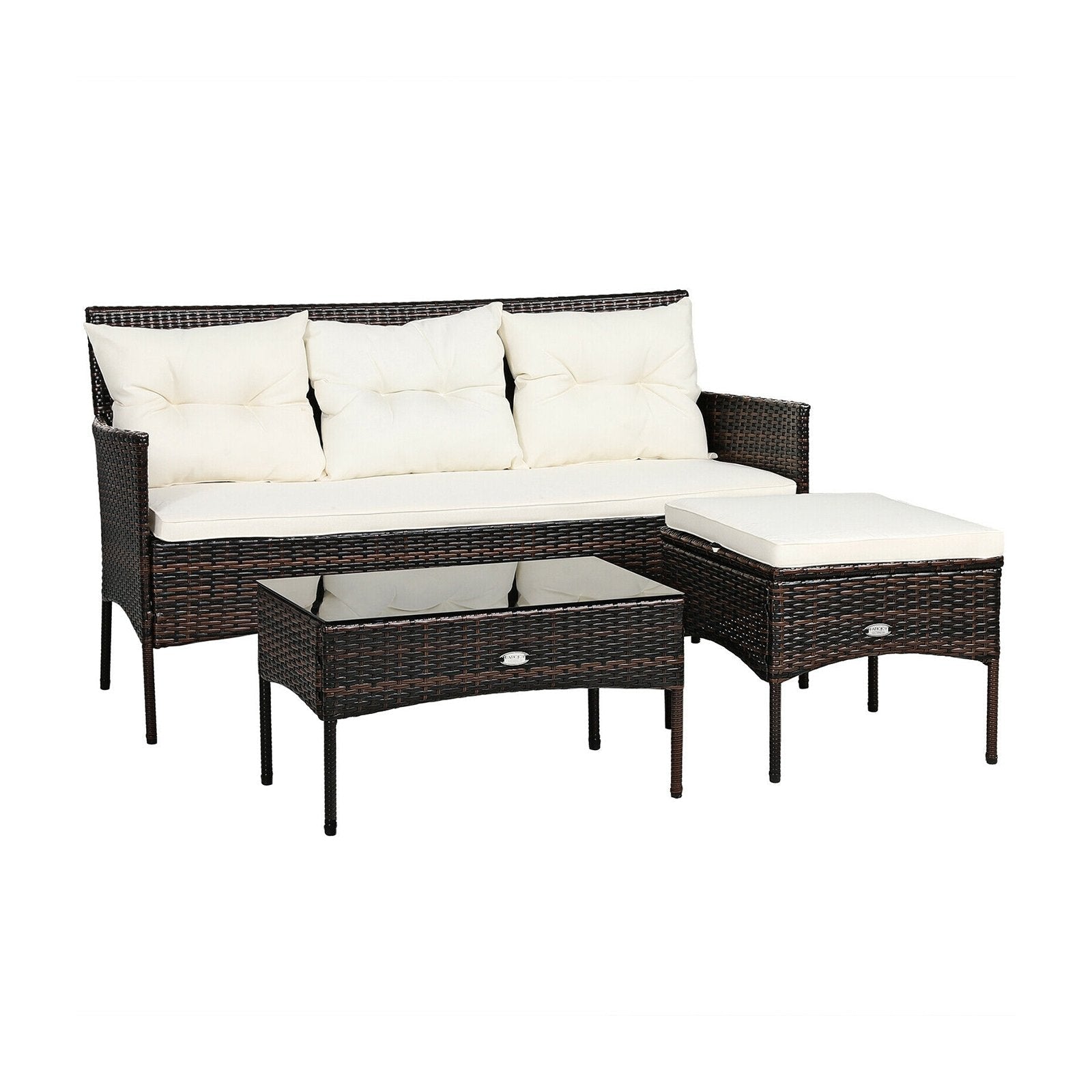 3 Pieces Patio Furniture Sectional Set with 5 Cozy Cushions-Black