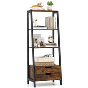 4-Tier Ladder Shelf with 2 Drawers 52.5 Inch Tall Freestanding Bookcase-Rustic Brown