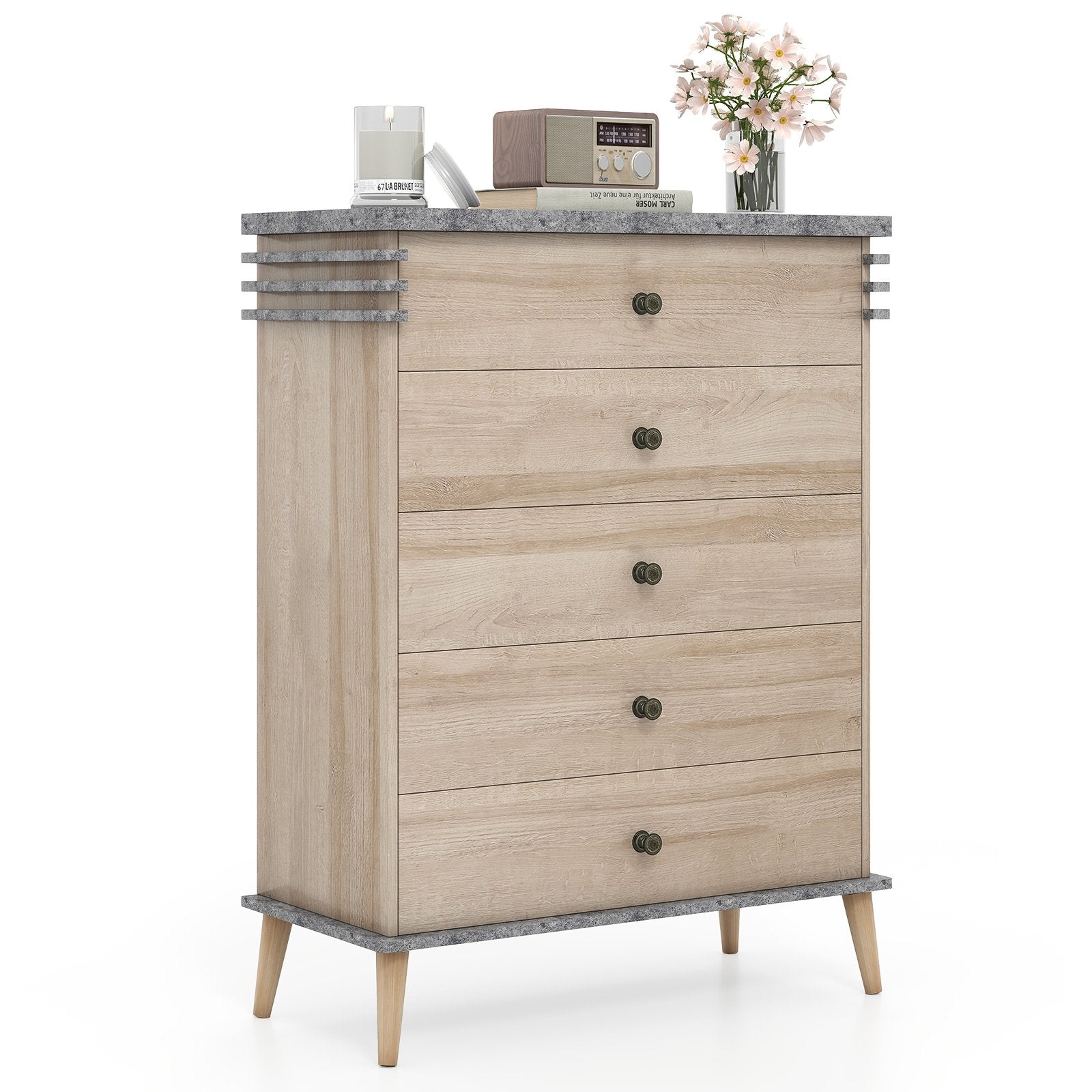 Farmhouse Chest Dresser of Drawers Tall Storage Organizer-Grey