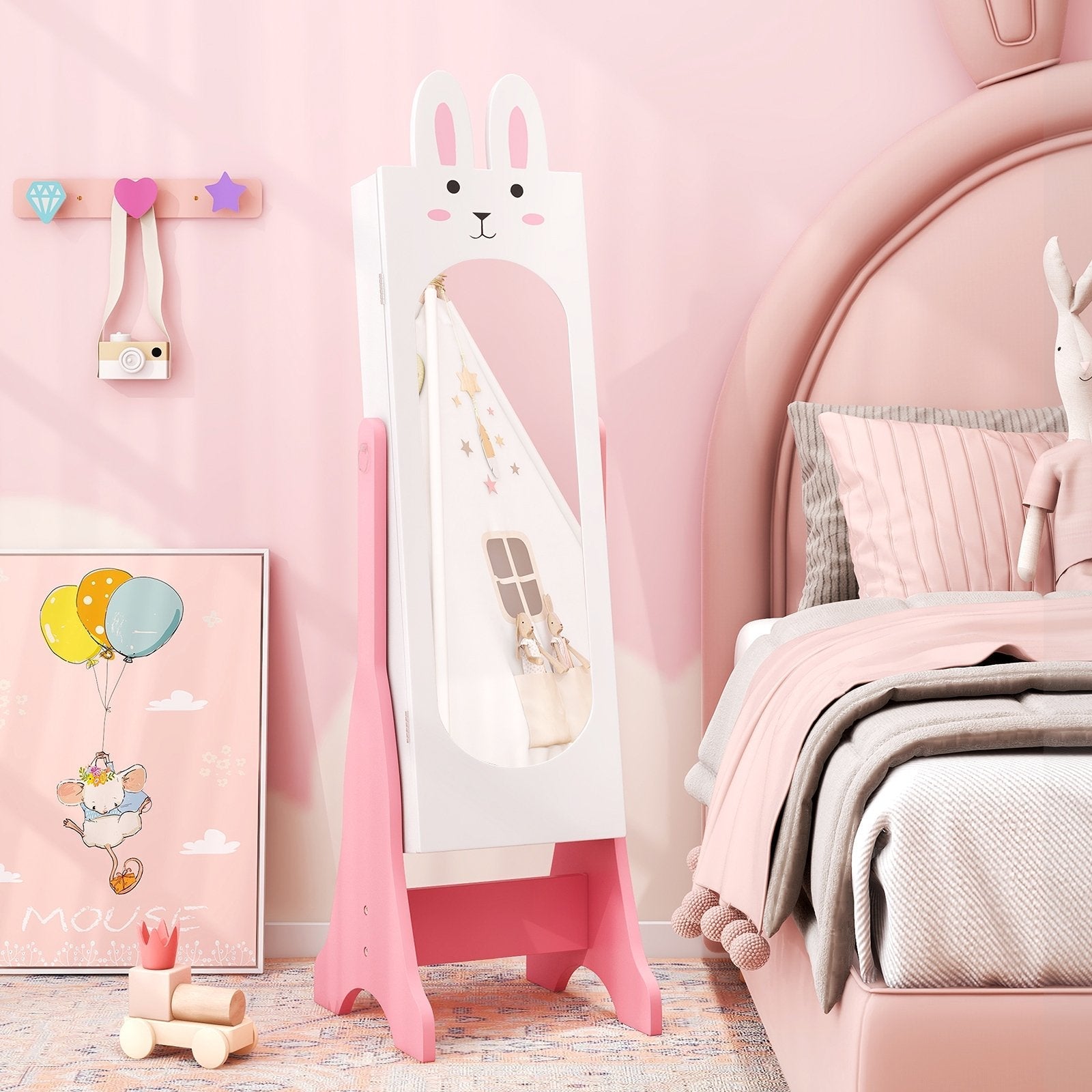 Kids Room Furniture Set with Princess Vanity Table and Chair-Pink