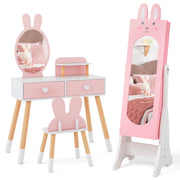 Kids Room Furniture Set with Princess Vanity Table and Chair-Pink