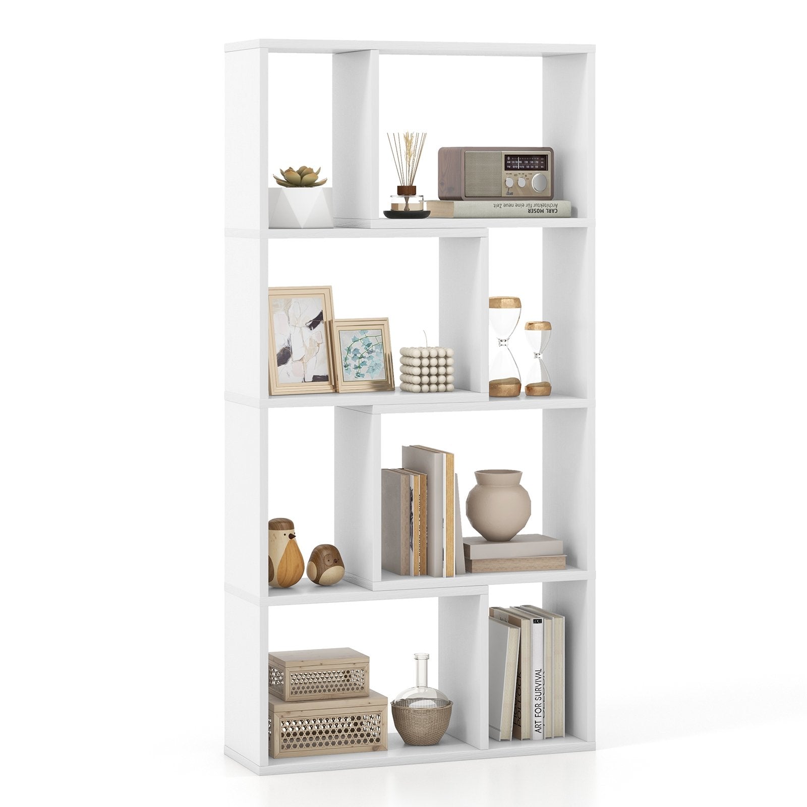 48 Inch 4-Tier Geometric Bookshelf with 8 Cubes for Living Room Bedroom-Gray