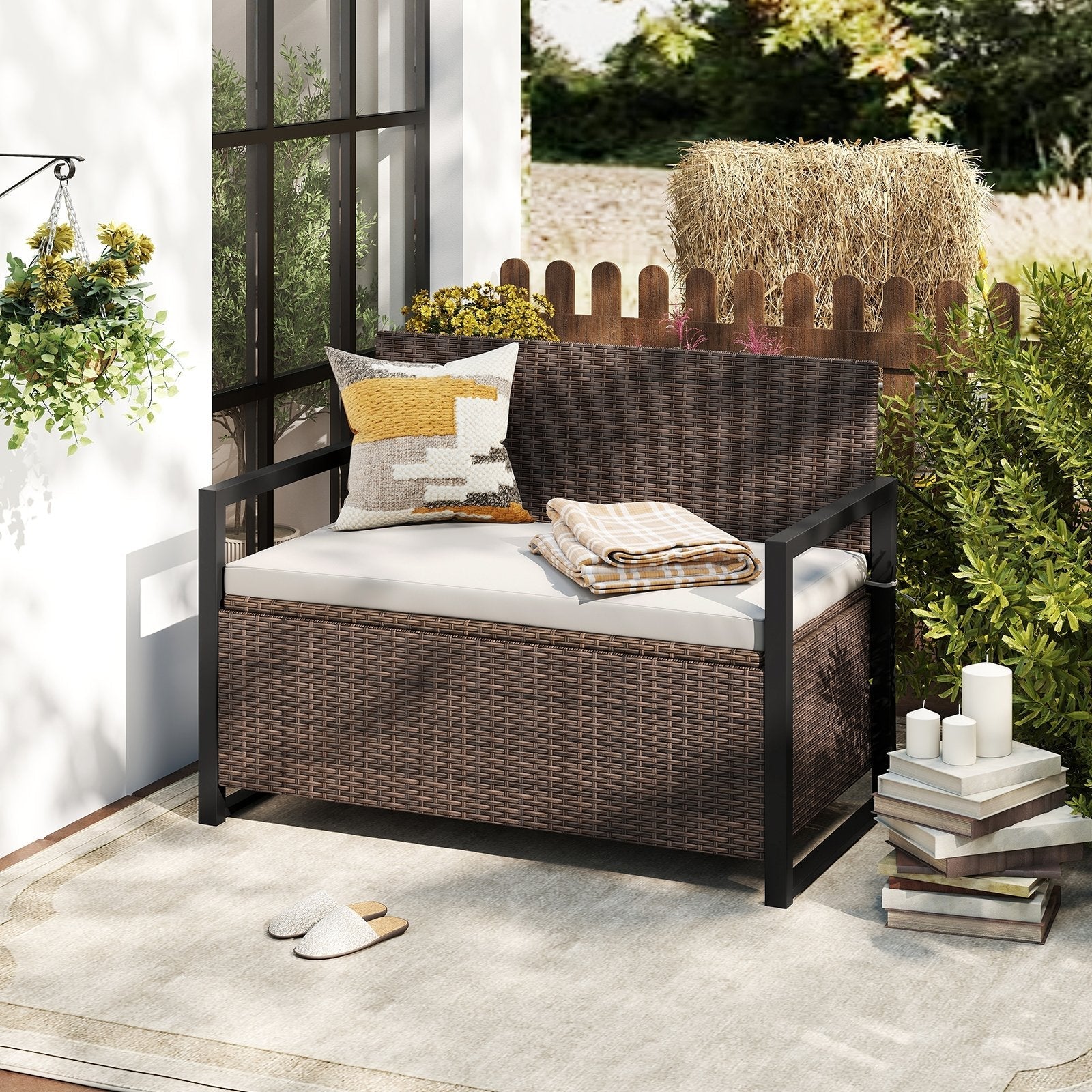 Patio Storage Bench-Mix Brown and Off White