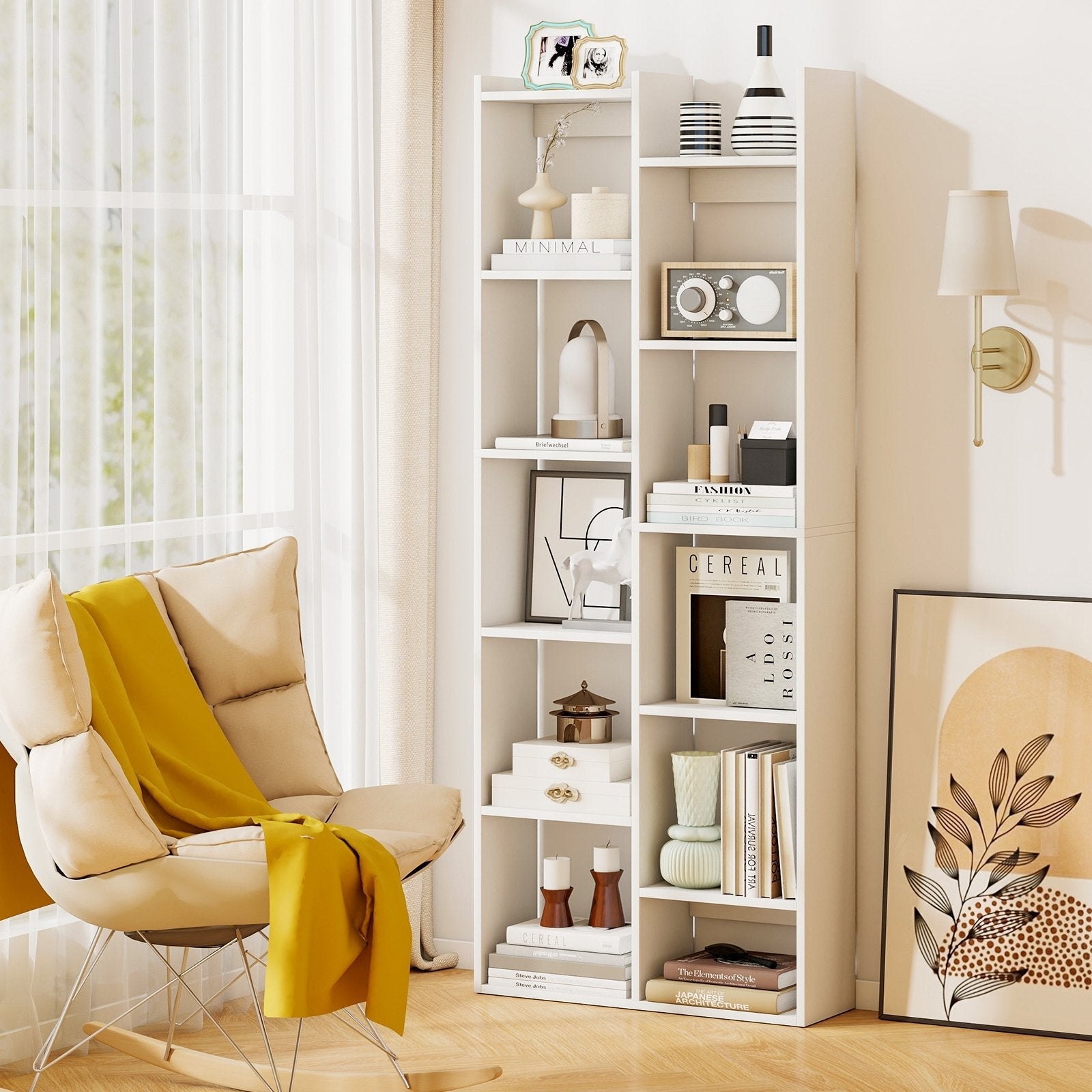 11-Tier Modern Book Organizer Bookcase with Anti-Tipping Kits-Natural