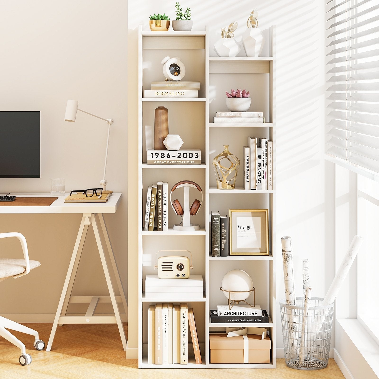 11-Tier Modern Book Organizer Bookcase with Anti-Tipping Kits-Natural