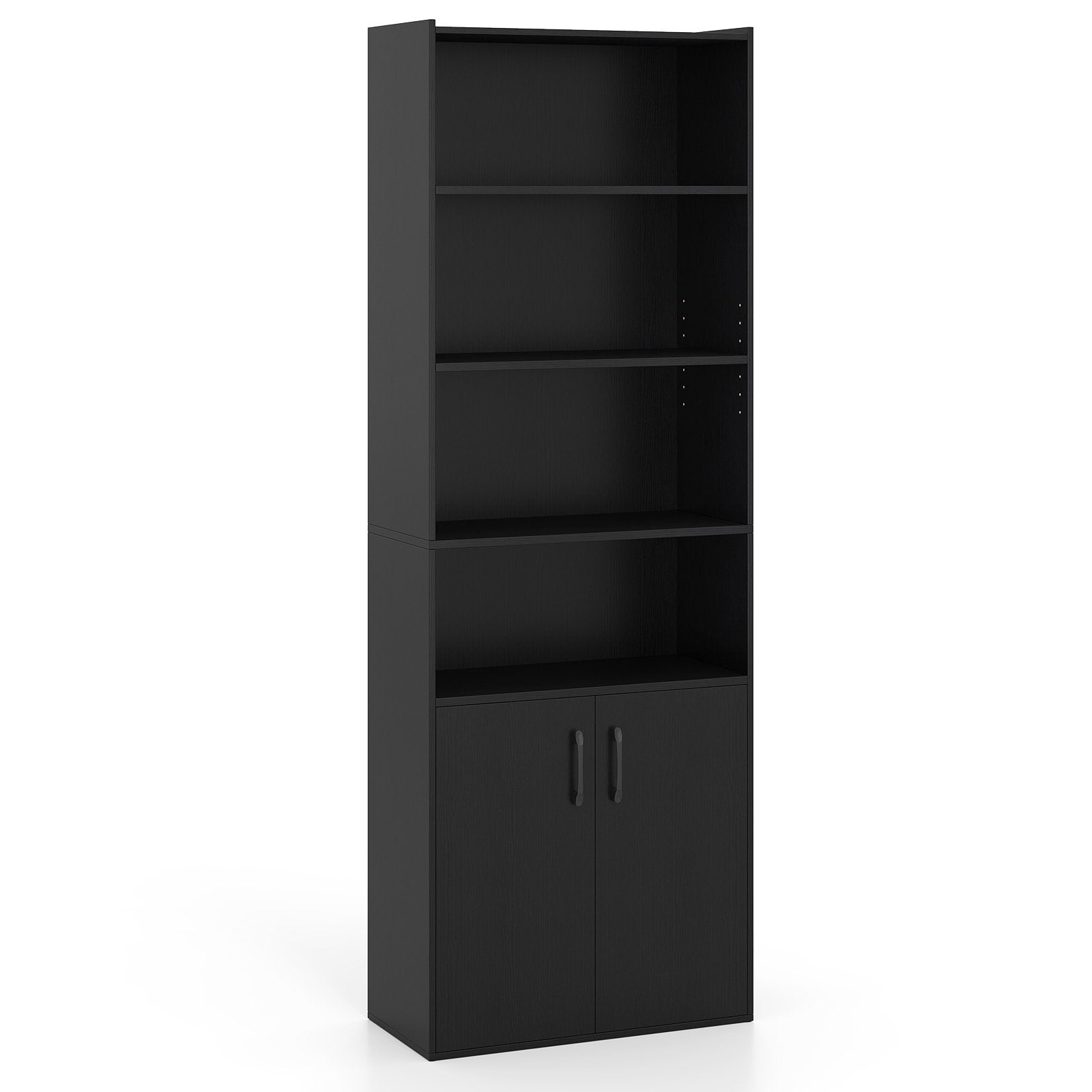 70 Inch Bookcase 6-Tier with Adjustable Shelves and 2-Door Cabinet-Black